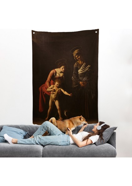 Caravaggio - Madonna ve Çocuk, Aziz Anne ile Duvar ÖRTÜSÜ-7359