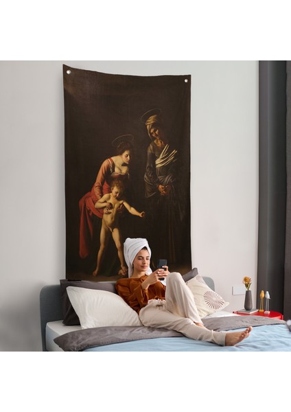 Caravaggio - Madonna ve Çocuk, Aziz Anne ile Duvar ÖRTÜSÜ-7359 fiyatları