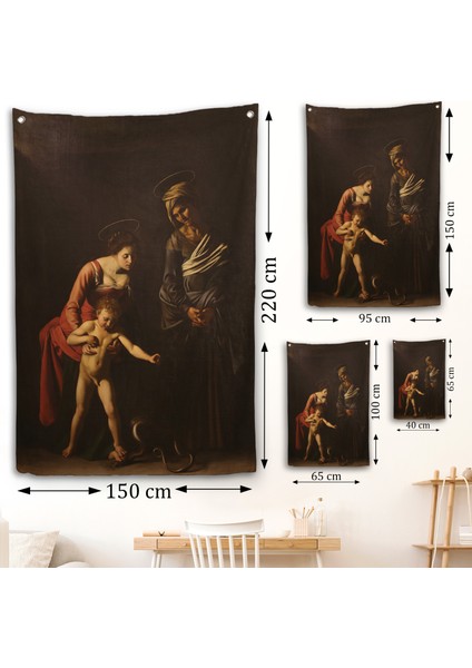 Caravaggio - Madonna ve Çocuk, Aziz Anne ile Duvar ÖRTÜSÜ-7359 fırsatları