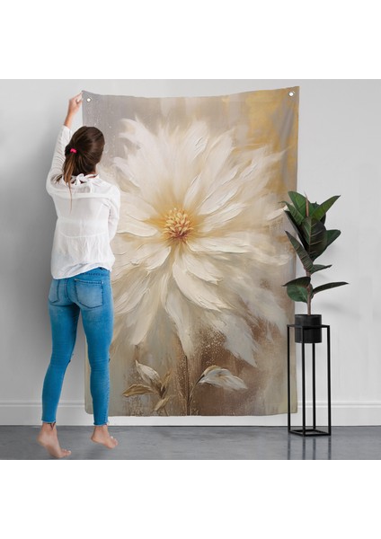 Yağlıboya Görünümlü Beyaz Çiçek Duvar ÖRTÜSÜ-7559 modelleri