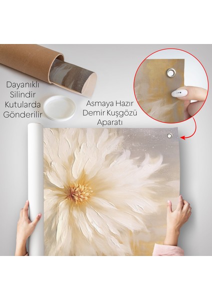 Yağlıboya Görünümlü Beyaz Çiçek Duvar ÖRTÜSÜ-7559 indirimleri