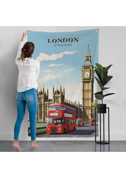 Londra Şehir Manzarası ve Kırmızı Otobüs Duvar ÖRTÜSÜ-7712 modelleri