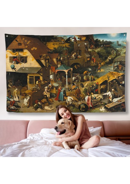 Yaşlı Pieter Brueghel - Hollanda Atasözleri Mavi Pelerin Duvar ÖRTÜSÜ-7267