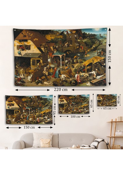 Yaşlı Pieter Brueghel - Hollanda Atasözleri Mavi Pelerin Duvar ÖRTÜSÜ-7267 fırsatları
