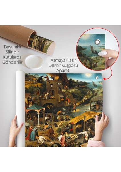 Yaşlı Pieter Brueghel - Hollanda Atasözleri Mavi Pelerin Duvar ÖRTÜSÜ-7267 indirimleri