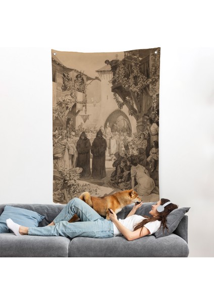 Alphonse Mucha - Imparator Lothair ve Masum Papa Duvar ÖRTÜSÜ-7342