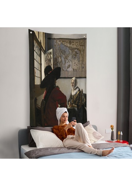 Johannes Vermeer - Memur ve Gülen Kız Duvar Örtüsü - Officer And Laughing GIRL-7366
