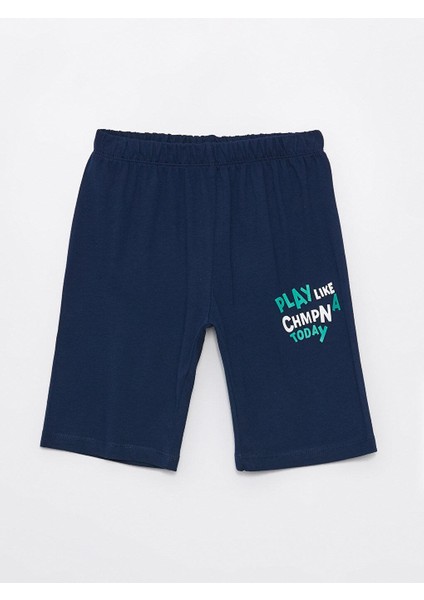 Bisiklet Yaka Baskılı Kısa Kollu Erkek Çocuk Şortlu Pijama Takımı