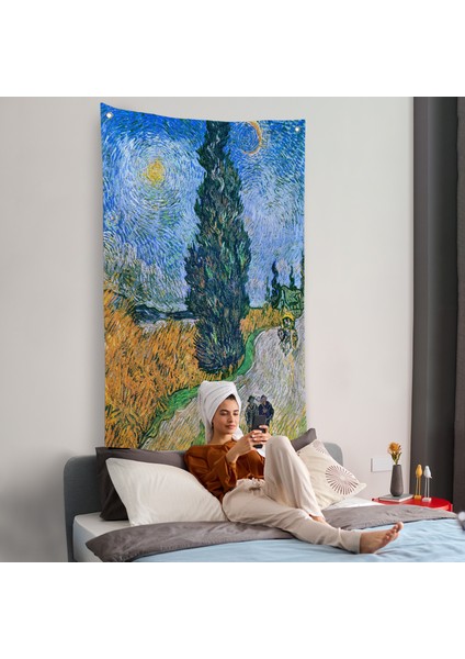 Vincent Van Gogh - Selvili ve Yıldızlı Yol Duvar Örtüsü - Road With Cypress And STAR-7443 fiyatları