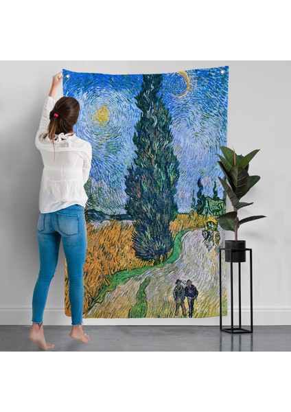 Vincent Van Gogh - Selvili ve Yıldızlı Yol Duvar Örtüsü - Road With Cypress And STAR-7443 modelleri