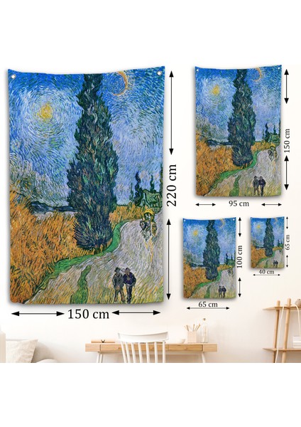 Vincent Van Gogh - Selvili ve Yıldızlı Yol Duvar Örtüsü - Road With Cypress And STAR-7443 fırsatları