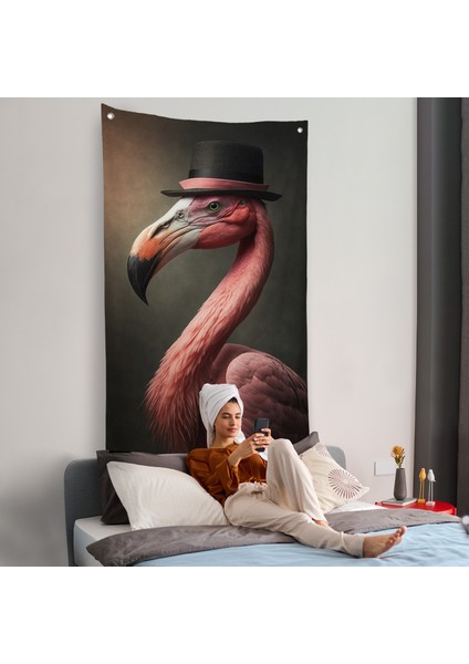 Şapkalı Pembe Filamingo Duvar ÖRTÜSÜ-7930 fiyatları