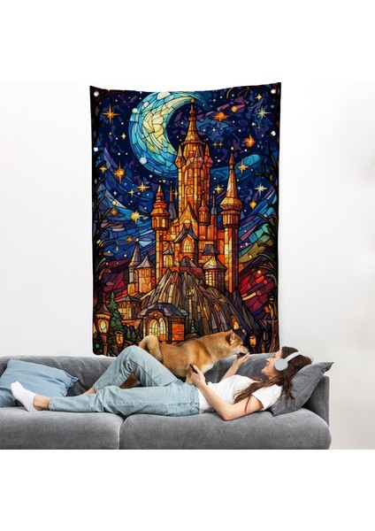 Modern Peri Masalı Kanaviçe Vitray Kale Duvar ÖRTÜSÜ-7983
