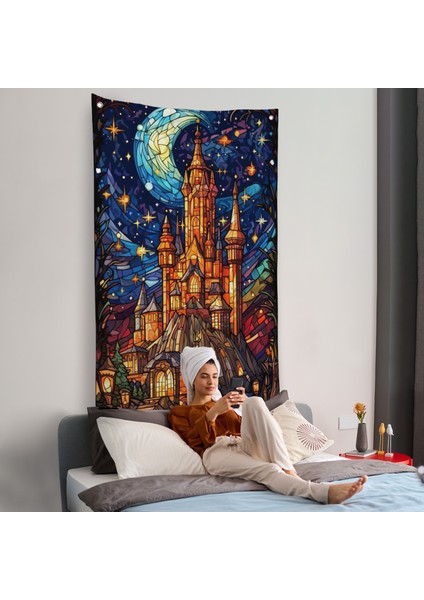 Modern Peri Masalı Kanaviçe Vitray Kale Duvar ÖRTÜSÜ-7983 fiyatları
