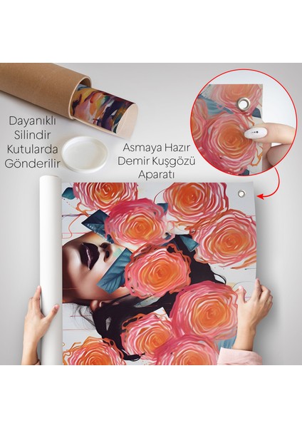 Çiçek Başlı Soyut Kadın Duvar ÖRTÜSÜ-8009