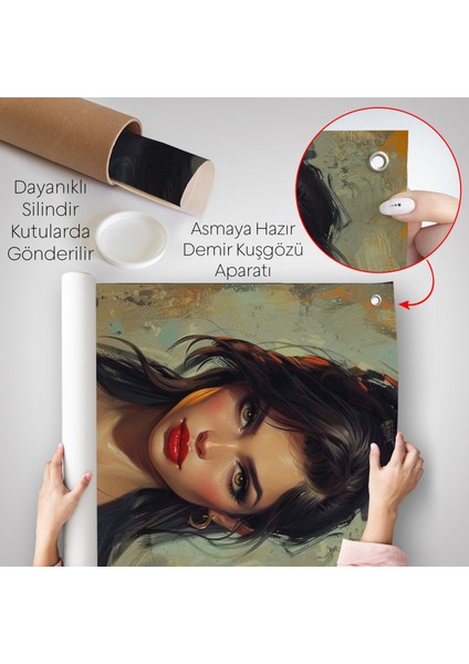 Yağlıboya Görünümlü Esmer Güzel Kadın Duvar ÖRTÜSÜ-7741