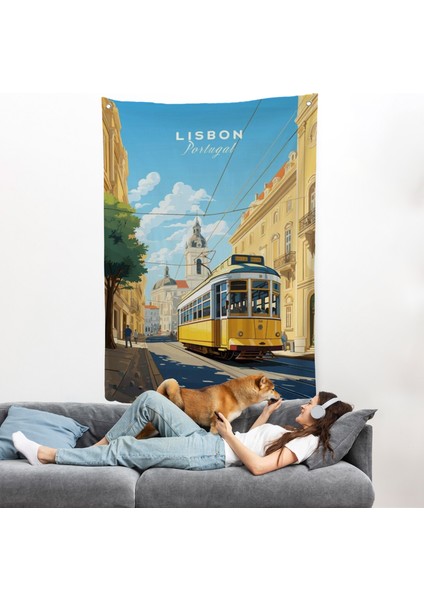Portekiz Lizbon Sarı Tramvay Duvar ÖRTÜSÜ-7972