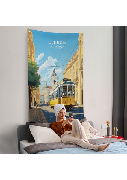 Portekiz Lizbon Sarı Tramvay Duvar ÖRTÜSÜ-7972