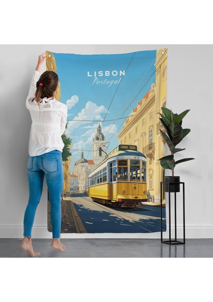 Portekiz Lizbon Sarı Tramvay Duvar ÖRTÜSÜ-7972