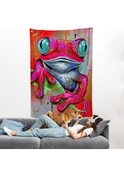 Sevimli Pembe Kurbağa Duvar ÖRTÜSÜ-7838