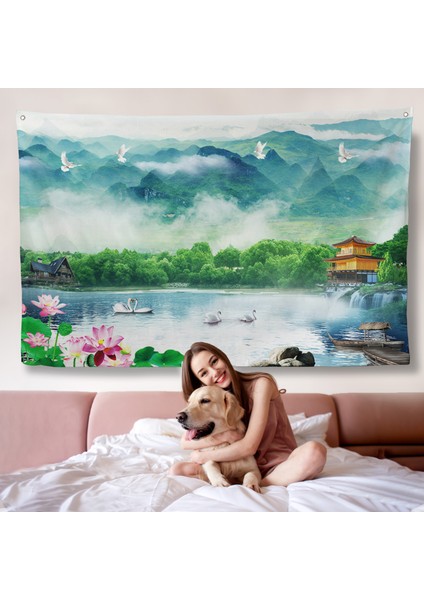 Göldeki Pelikanlar Manzara Duvar ÖRTÜSÜ-7198