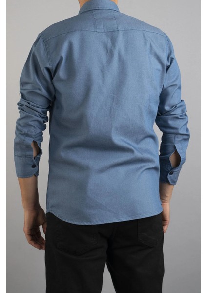 Slim Fit Erkek Kot Gömlek Mavi modelleri