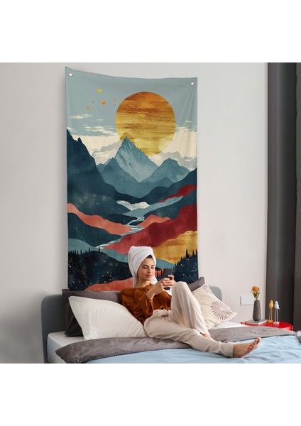 Dağların Üstündeki Güneş Manzarası Duvar ÖRTÜSÜ-7649