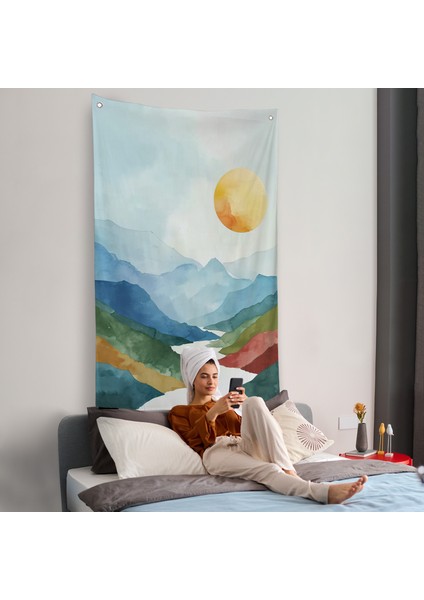 Dağların Arasındaki Güneş Manzarası Duvar ÖRTÜSÜ-7591