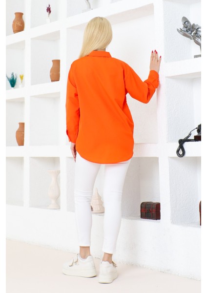 Kadın Düz Renk Keten Rahat Kesim Oversize Uzun Basic Gömlek modelleri