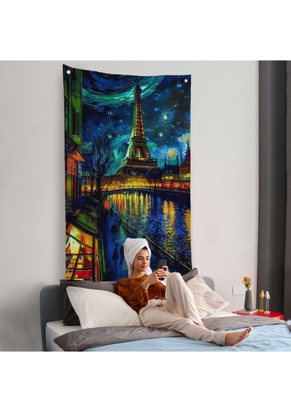 Paris Eyfel Kulesi Van Gogh Tarzı Yıldızlı Geceler Duvar ÖRTÜSÜ-7675 fiyatları