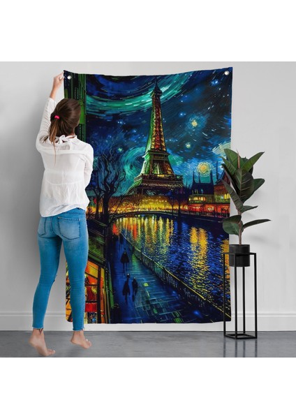 Paris Eyfel Kulesi Van Gogh Tarzı Yıldızlı Geceler Duvar ÖRTÜSÜ-7675 modelleri