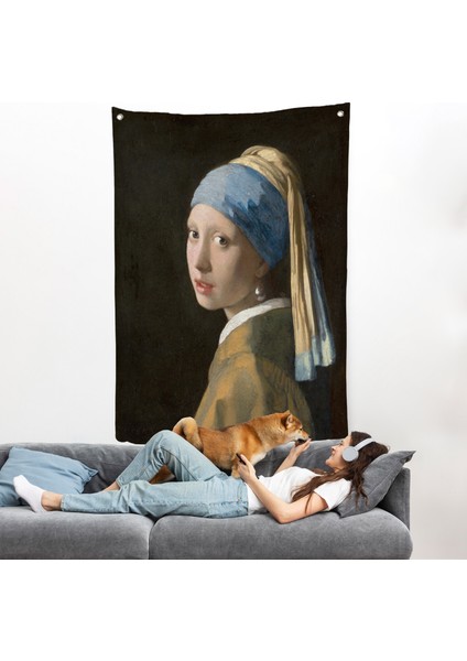 Johannes Vermeer - Inci Küpeli Kız Duvar Örtüsü - Girl With A Pearl EARRING-7309