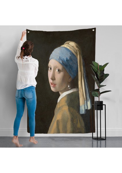 Johannes Vermeer - Inci Küpeli Kız Duvar Örtüsü - Girl With A Pearl EARRING-7309