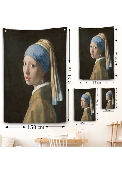 Johannes Vermeer - Inci Küpeli Kız Duvar Örtüsü - Girl With A Pearl EARRING-7309