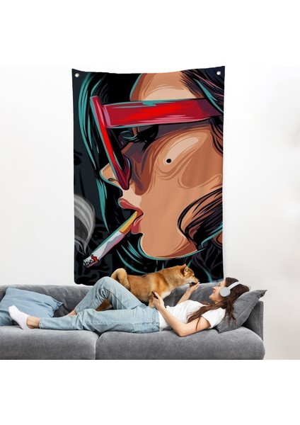 Sigara Içen Pop Art Kadın Duvar ÖRTÜSÜ-7929