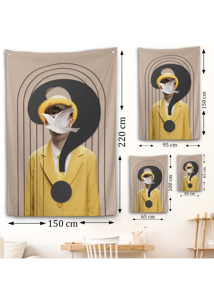 Yüzünde Kuş Olan Adam Pop Art Duvar ÖRTÜSÜ-7848