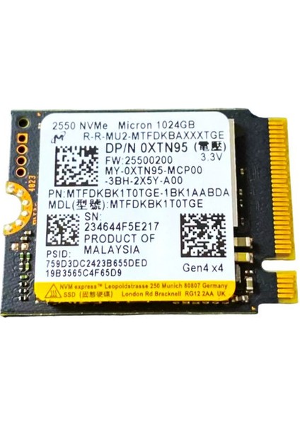 Mıcron TFDKBK1T0TGE 1024GB 2550 Nvme GEN4X4 3.3V Ssdı