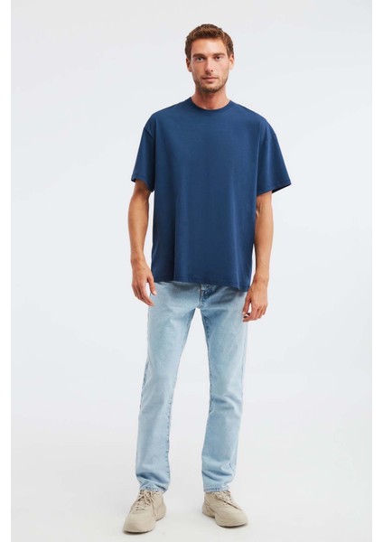 Jett Erkek Oversize Fit %100 Pamuk Kalın Dokulu Lacivert T-shirt