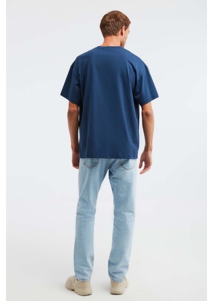 Jett Erkek Oversize Fit %100 Pamuk Kalın Dokulu Lacivert T-shirt