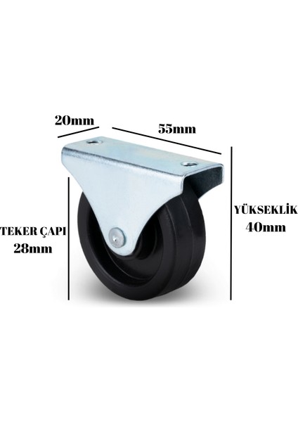 DS Yapı Sabit Tabanlı Masa Tekeri Sehpa ve Dolap Tekeri (Teker Çapı:28 mm Yükseklik:40 mm)