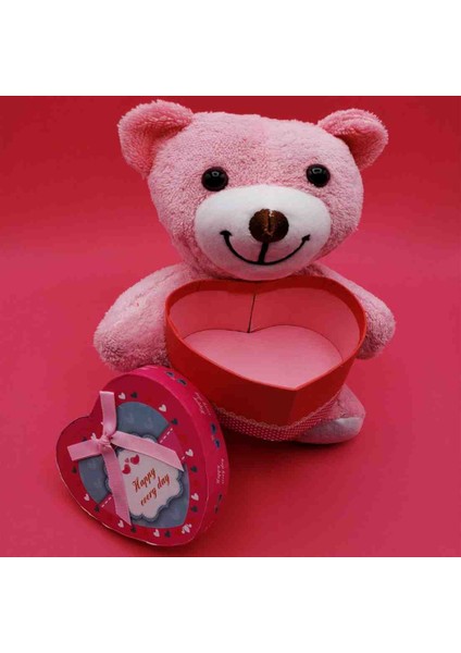 Kalp Kutu Peluş Ayıcık Tatlı Şirin Romantik Aşk Paketi Sürpriz Yumoş Sevgi Kutusu Özel Gün Hediyesi