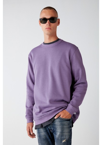 Travis Erkek Yumuşacık Kumaşlı Regular Fit Yuvarlak yakalı Mor Sweatshirt