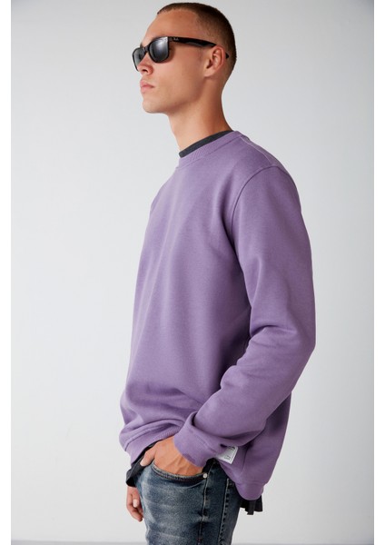 Travis Erkek Yumuşacık Kumaşlı Regular Fit Yuvarlak yakalı Mor Sweatshirt fiyatları