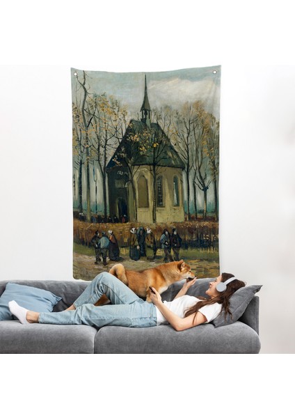 Vincent Van Gogh - Cemaat Nuenen'deki Reform Kilisesinden Ayrılıyor Duvar ÖRTÜSÜ-7466