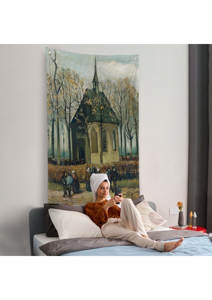 Vincent Van Gogh - Cemaat Nuenen'deki Reform Kilisesinden Ayrılıyor Duvar ÖRTÜSÜ-7466 fiyatları