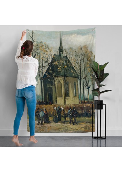 Vincent Van Gogh - Cemaat Nuenen'deki Reform Kilisesinden Ayrılıyor Duvar ÖRTÜSÜ-7466 modelleri