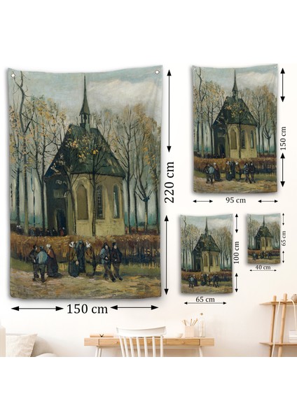 Vincent Van Gogh - Cemaat Nuenen'deki Reform Kilisesinden Ayrılıyor Duvar ÖRTÜSÜ-7466 fırsatları