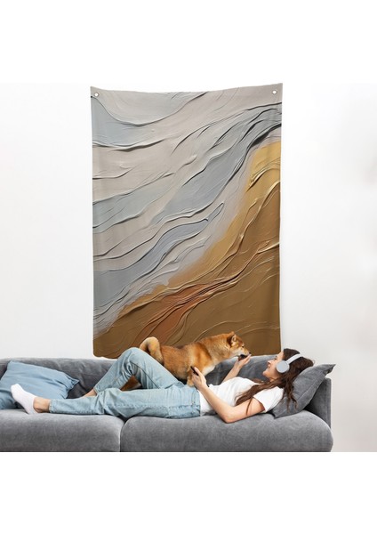 Sarı ve Krem Tonlarındakı Yağlıboya Görünümlü Duvar ÖRTÜSÜ-7611