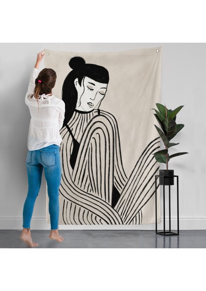 Handdrawn Oturan Kadın Duvar ÖRTÜSÜ-7981