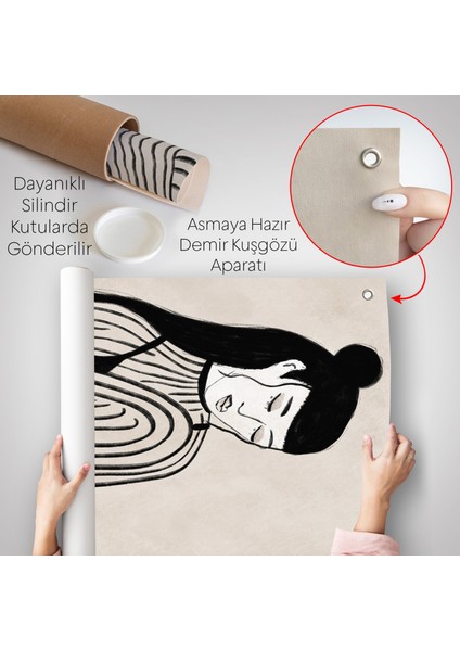 Handdrawn Oturan Kadın Duvar ÖRTÜSÜ-7981